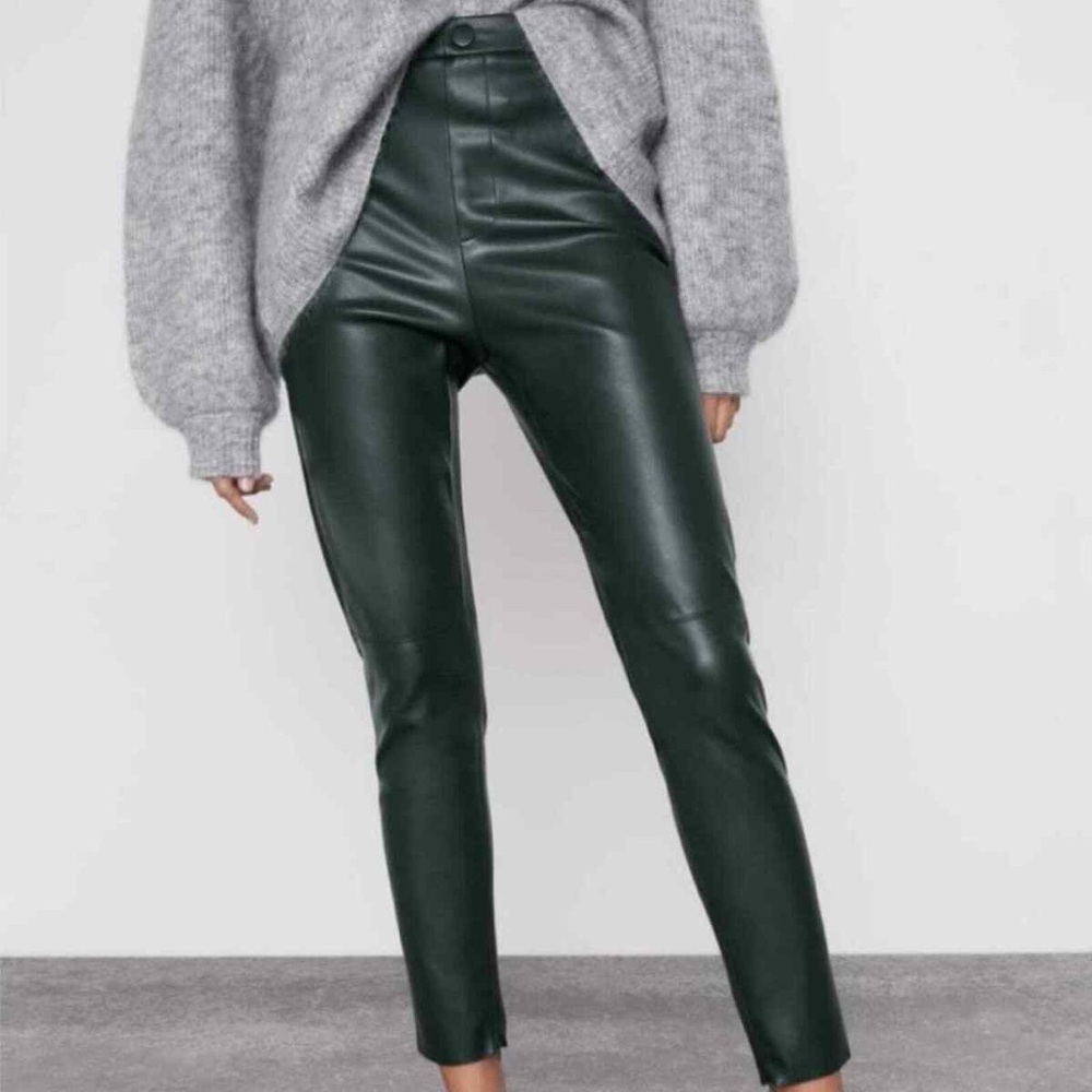 Zara forest green faux leather leggings